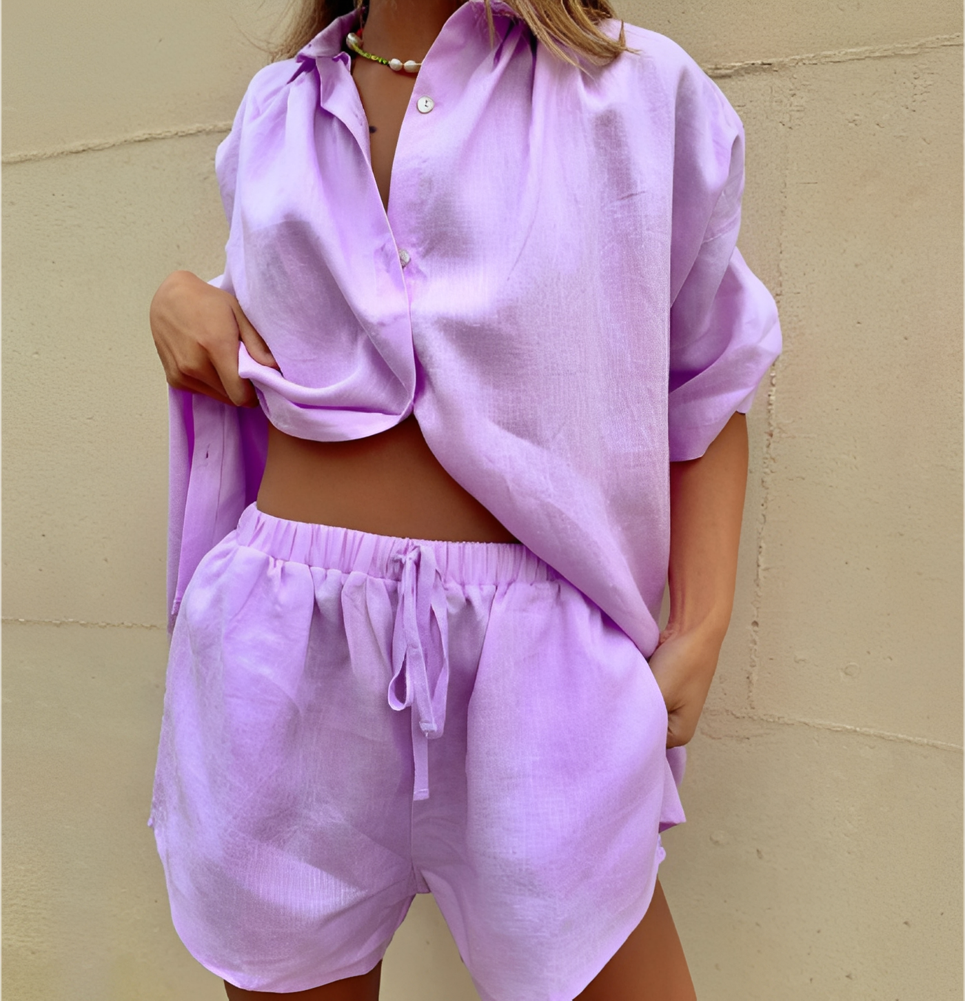 Abbie - Women's casual loose shirt and shorts set