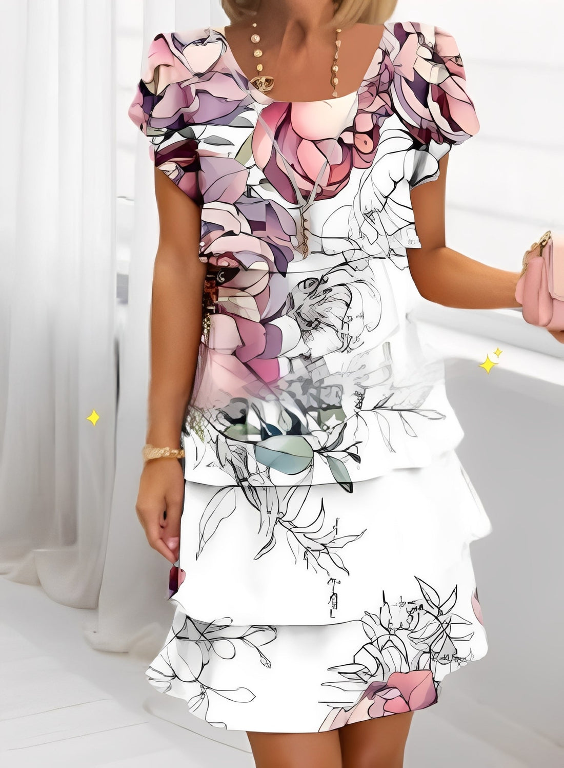 Caroline - Elegant Short Sleeve Ruffle Dress for Women
