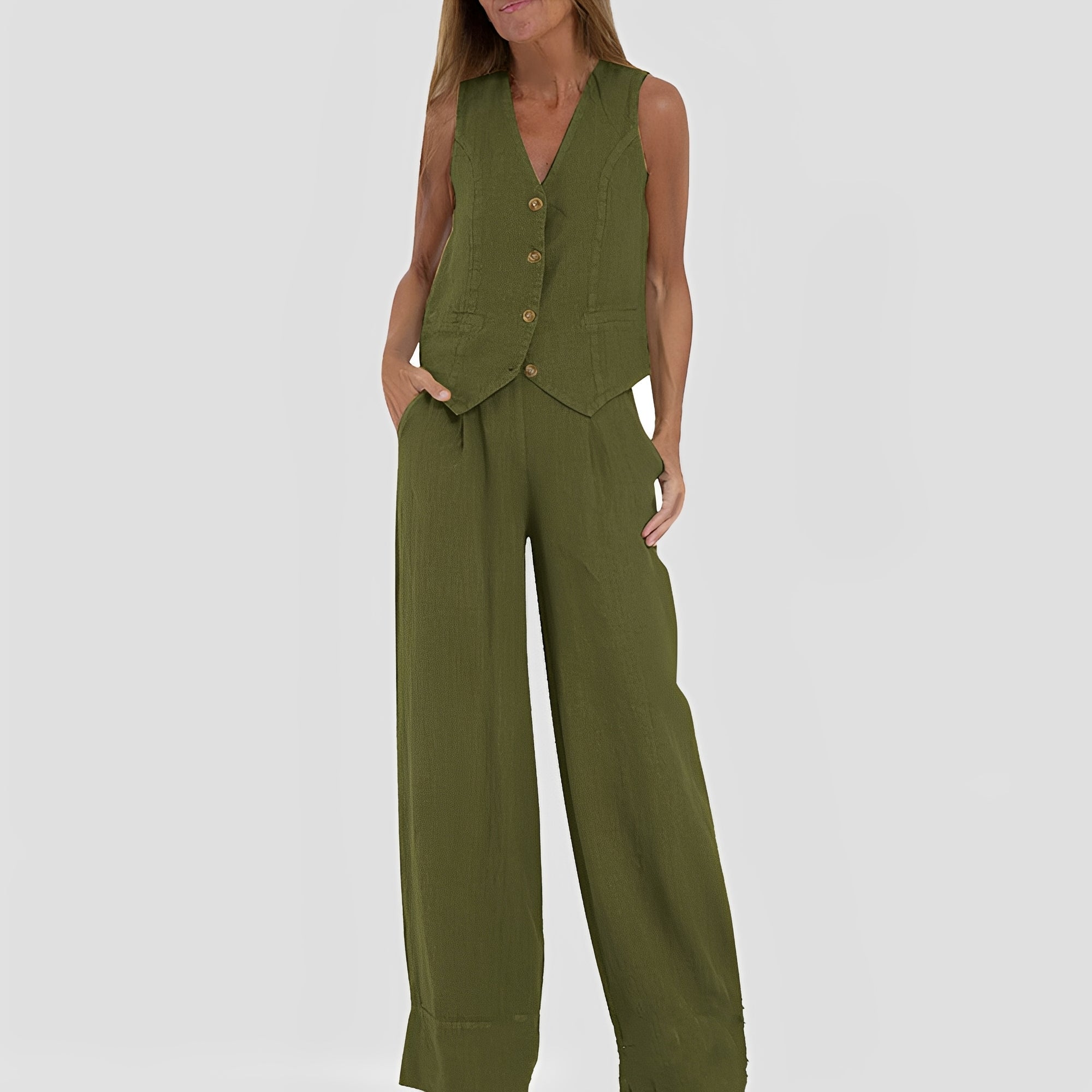Joan - Women's casual sleeveless set with wide-leg pants