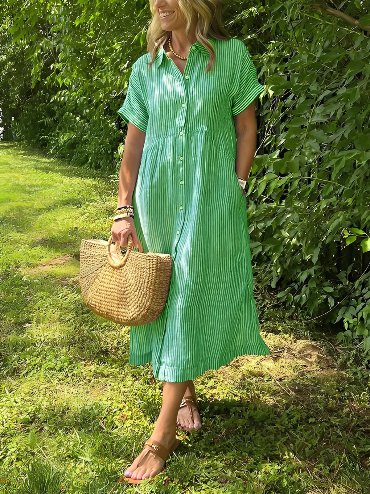 Alana - Casual striped shirt dress for women