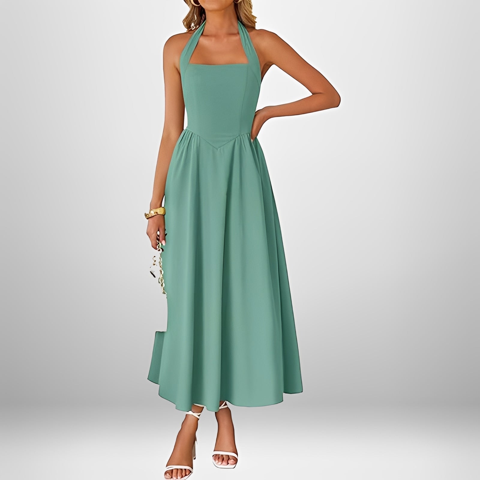 Joanna - Trendy Halter Neck Midi Dress