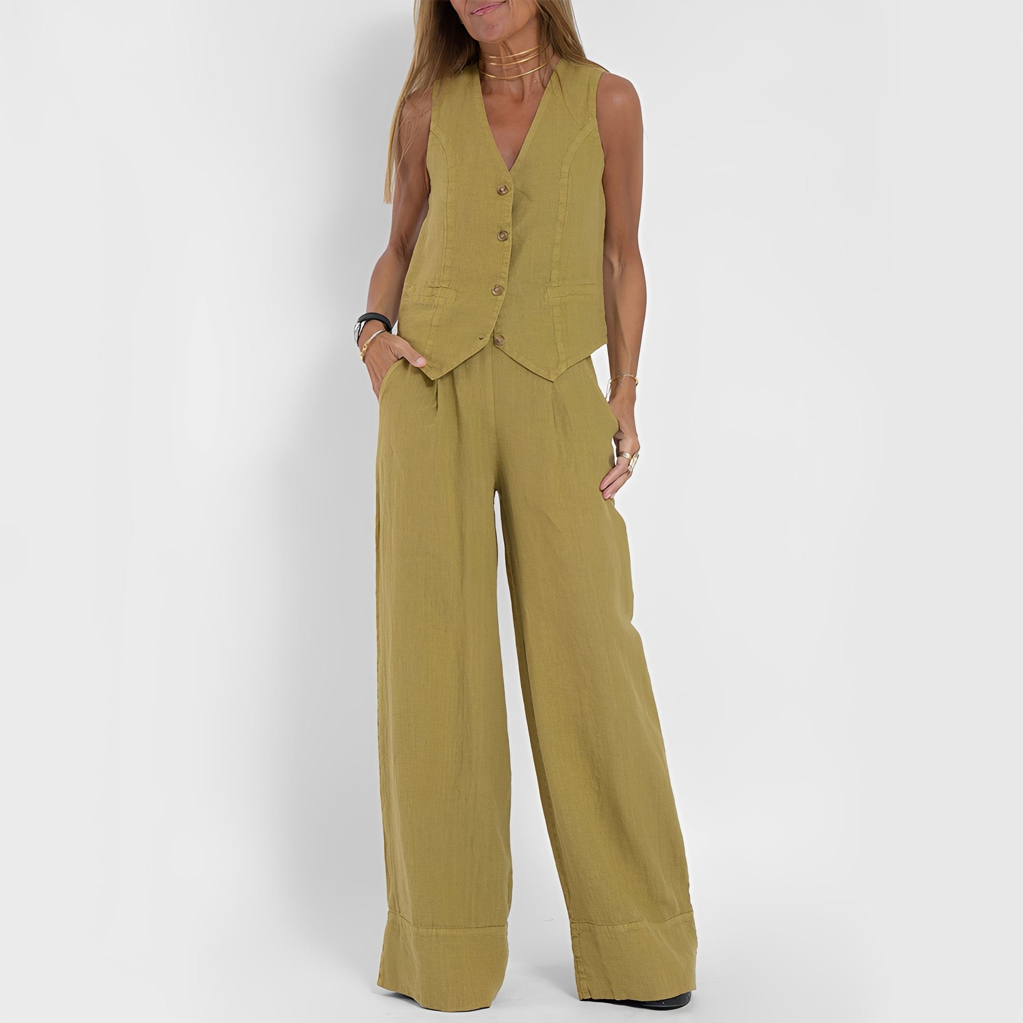 Joan - Women's casual sleeveless set with wide-leg pants