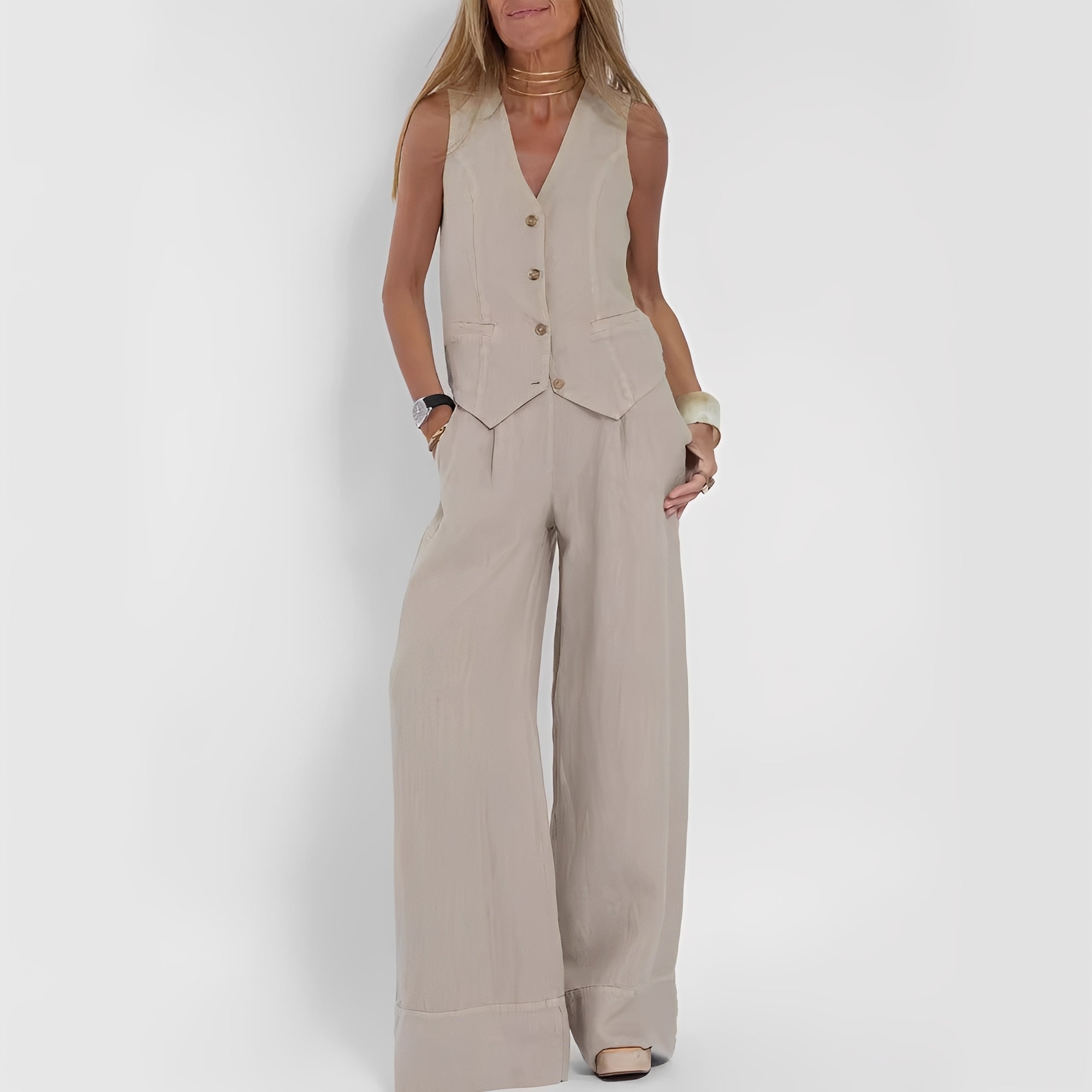 Joan - Women's casual sleeveless set with wide-leg pants