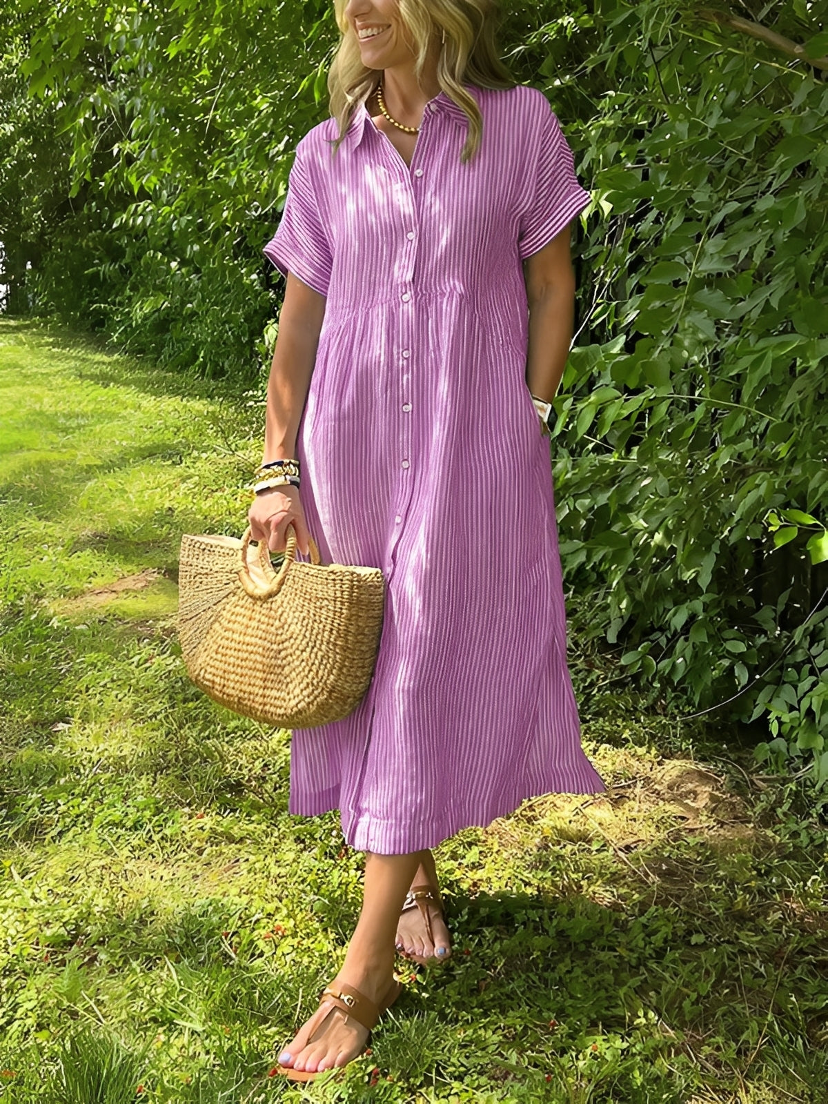 Alana - Casual striped shirt dress for women