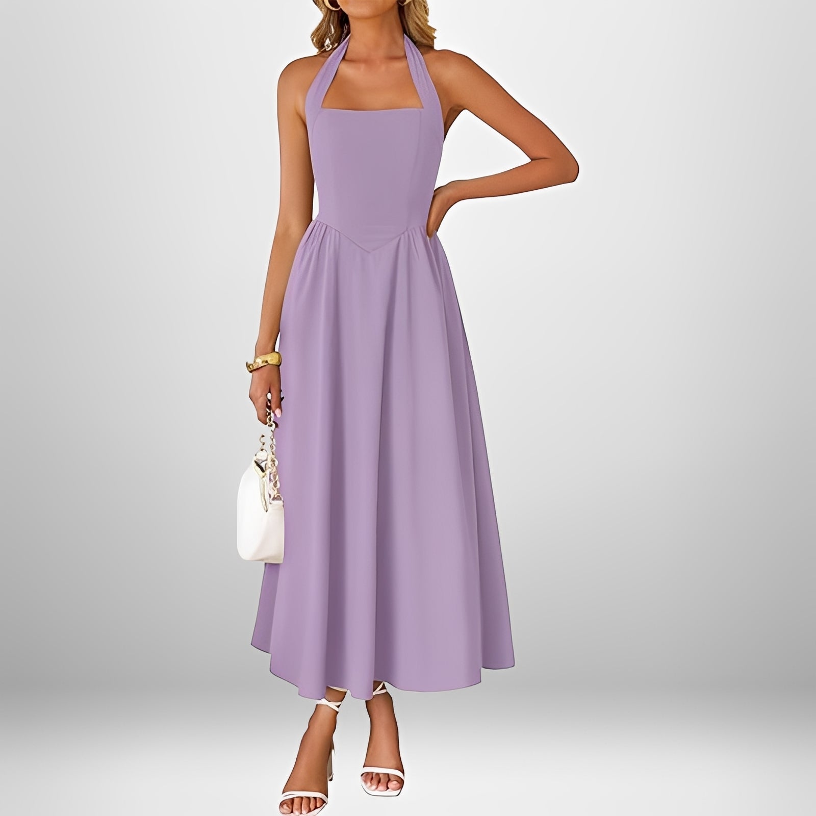 Joanna - Trendy Halter Neck Midi Dress
