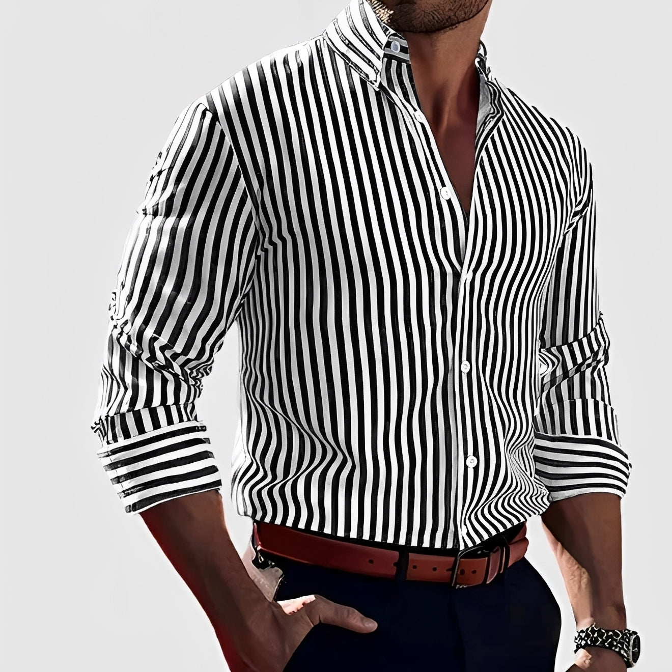 Robbins - Casual Long-Sleeve Striped Shirt