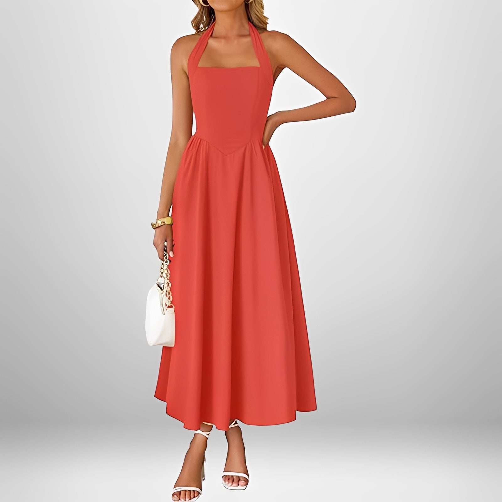 Joanna - Trendy Halter Neck Midi Dress