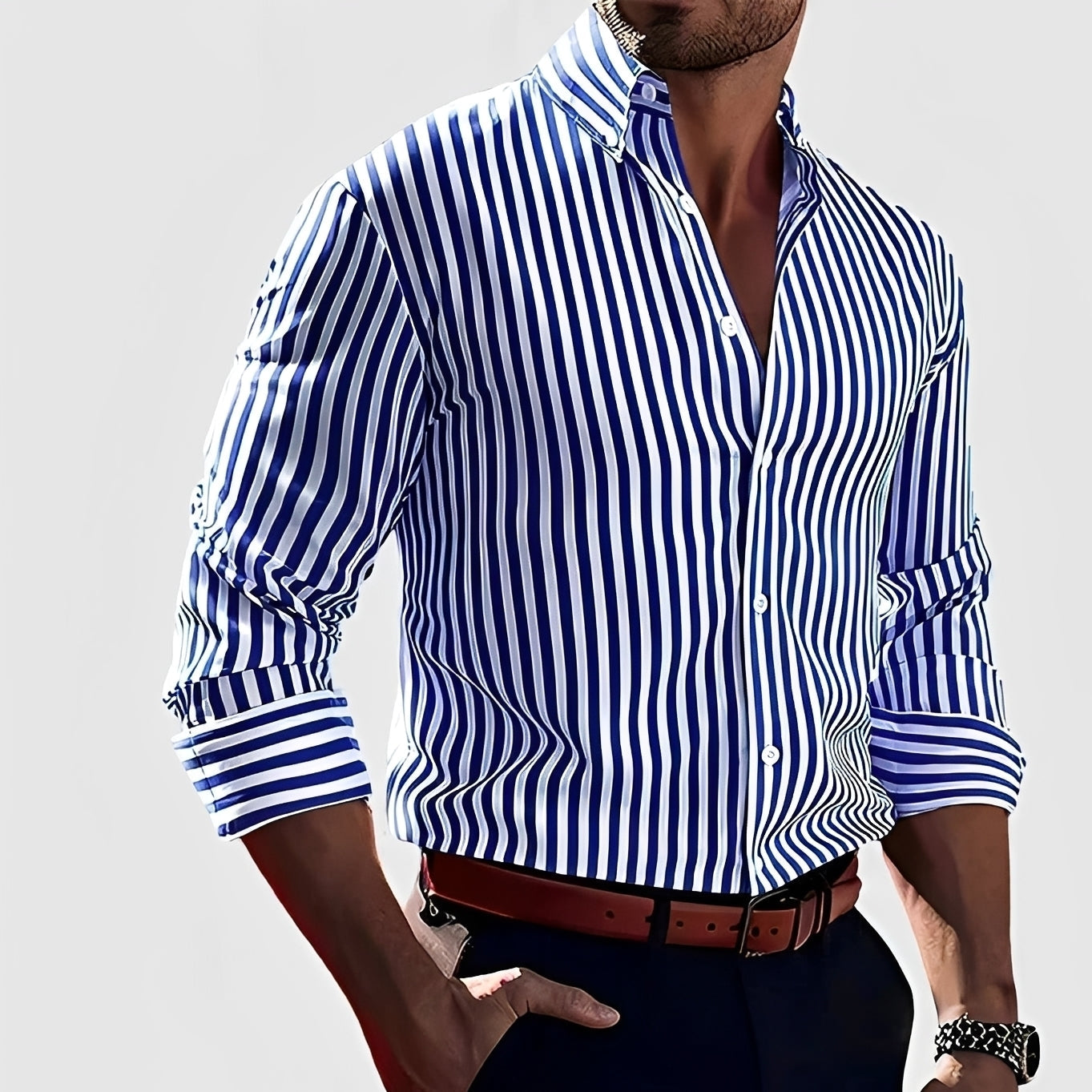 Robbins - Casual Long-Sleeve Striped Shirt