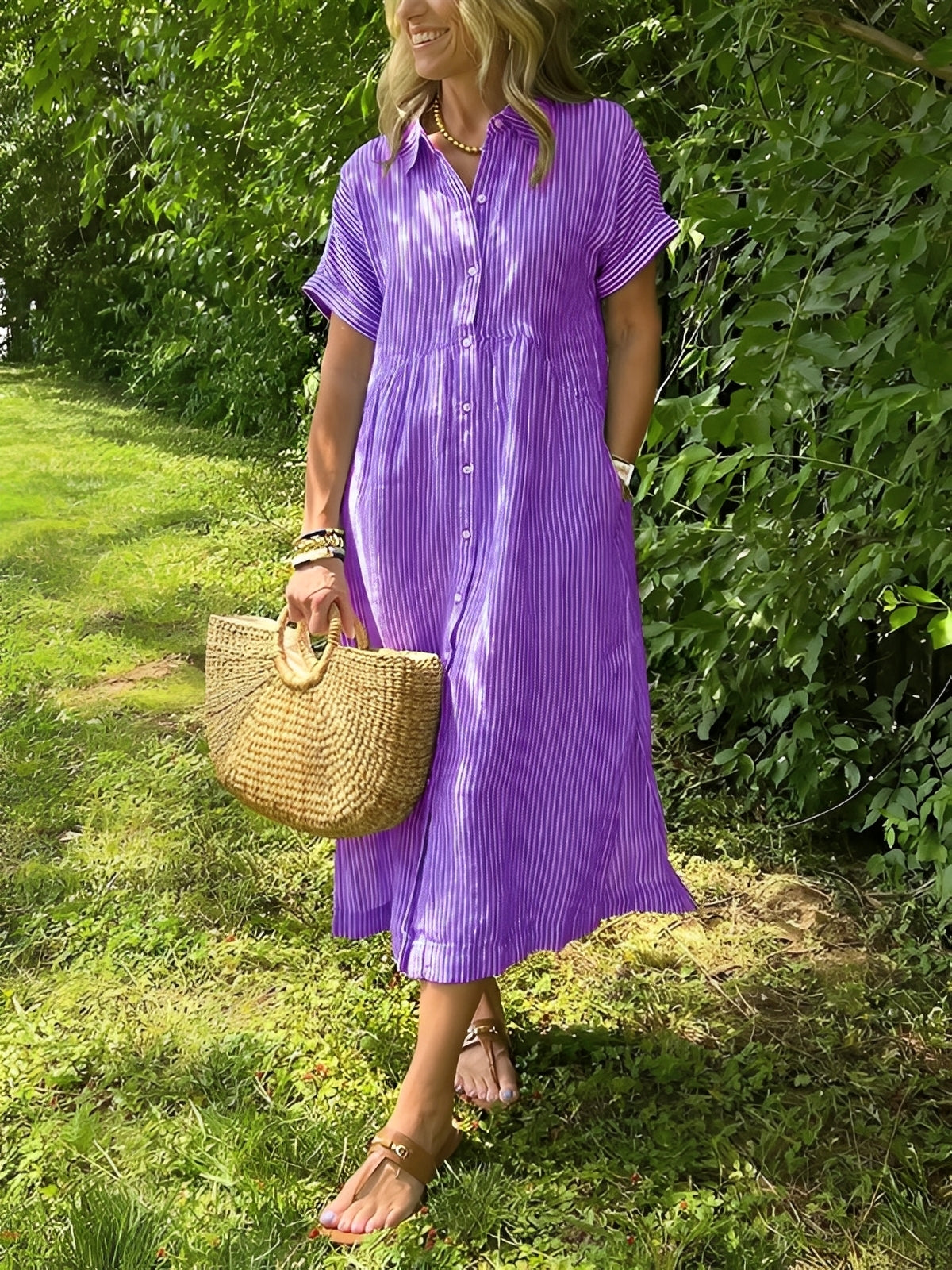 Alana - Casual striped shirt dress for women