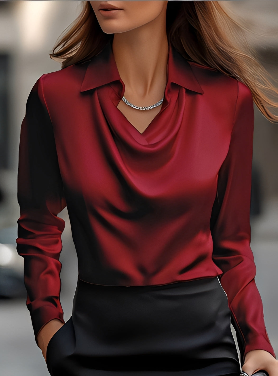 Terry - Elegant Long-Sleeved Blouse with Pleats