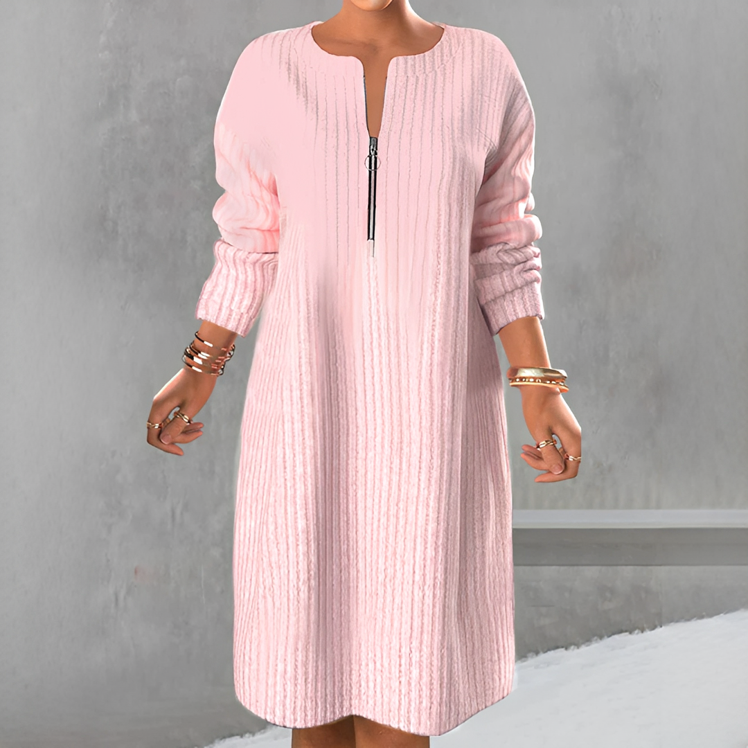 Marion - Stylish Long Sleeve Zipper Dress