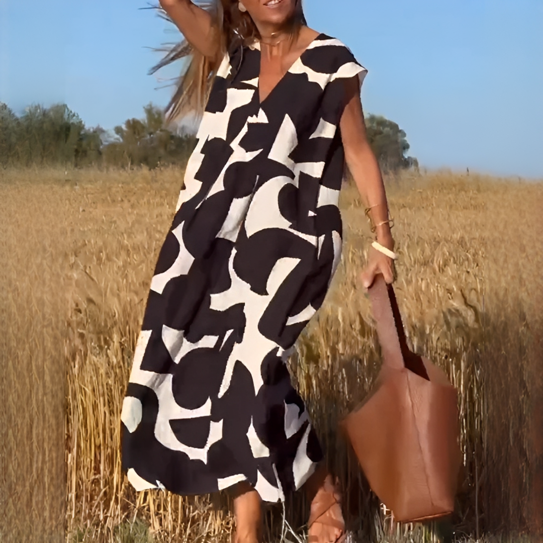 Vicky - Fashionable V-neck Relaxed Fit Dress