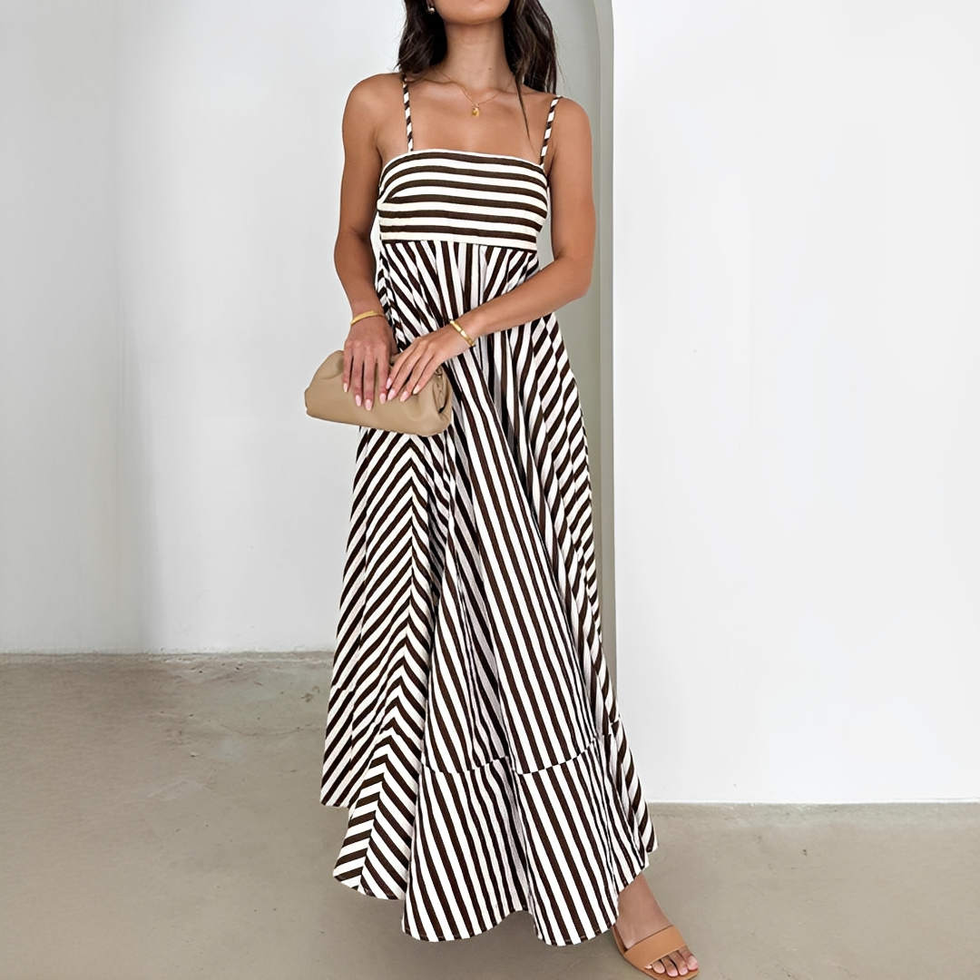 Lerra - Long Pleated Dress with Stripes