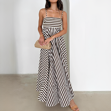 Lerra - Long Pleated Dress with Stripes