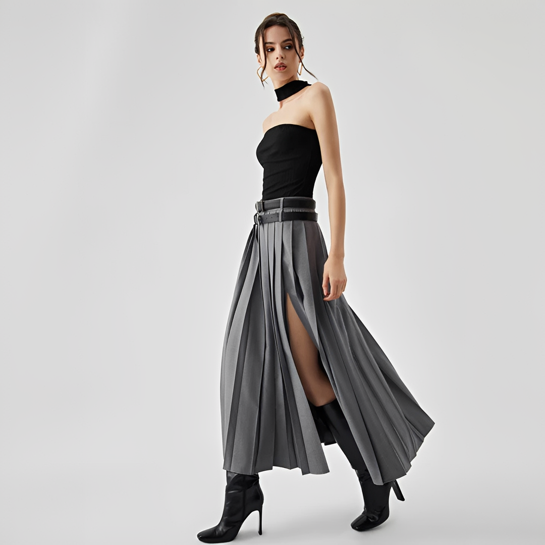 Odette - Long Slit Pleated Skirt