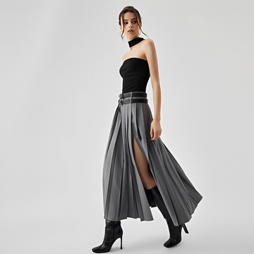 Odette - Long Slit Pleated Skirt