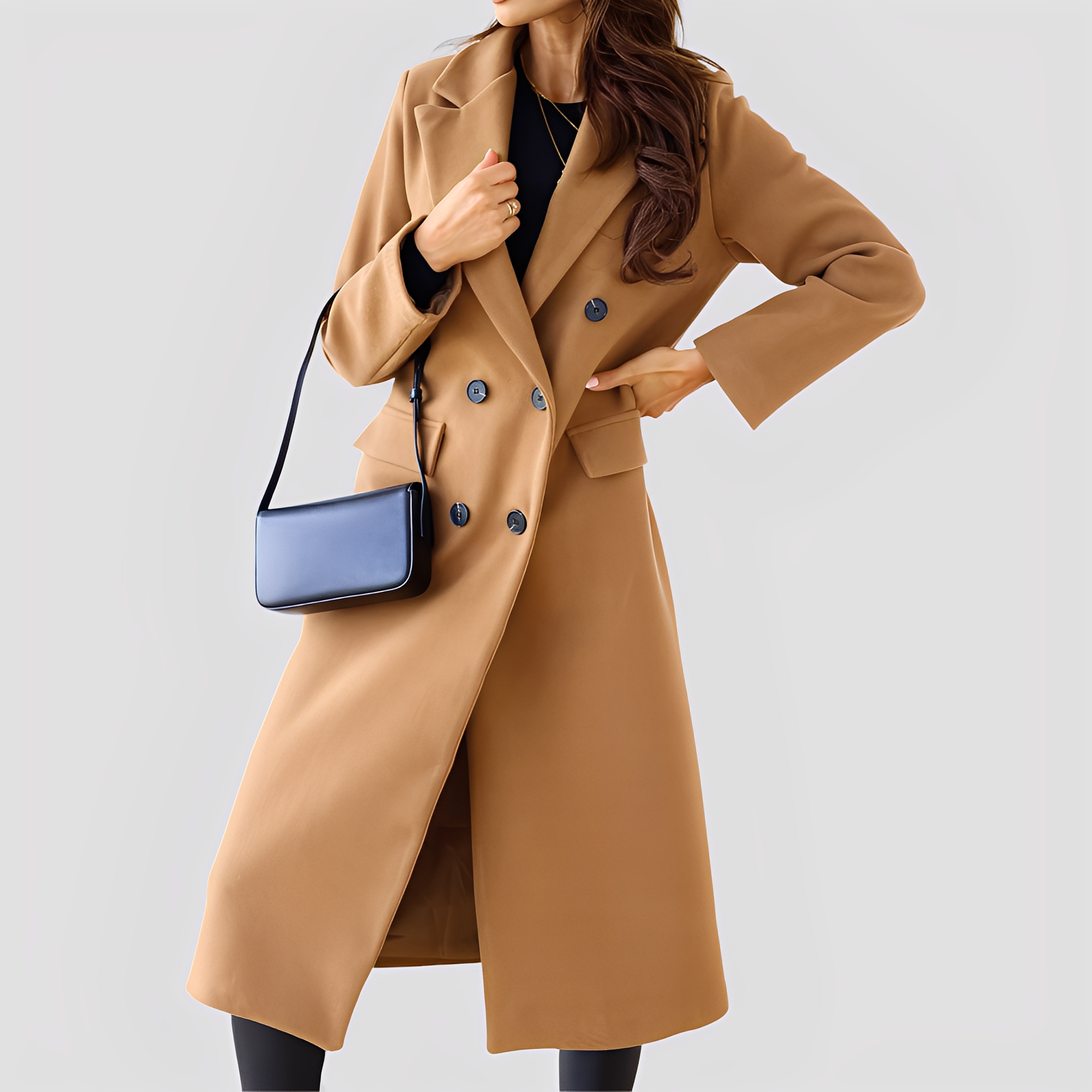 Jasmin - Elegant long coat with double row for ladies