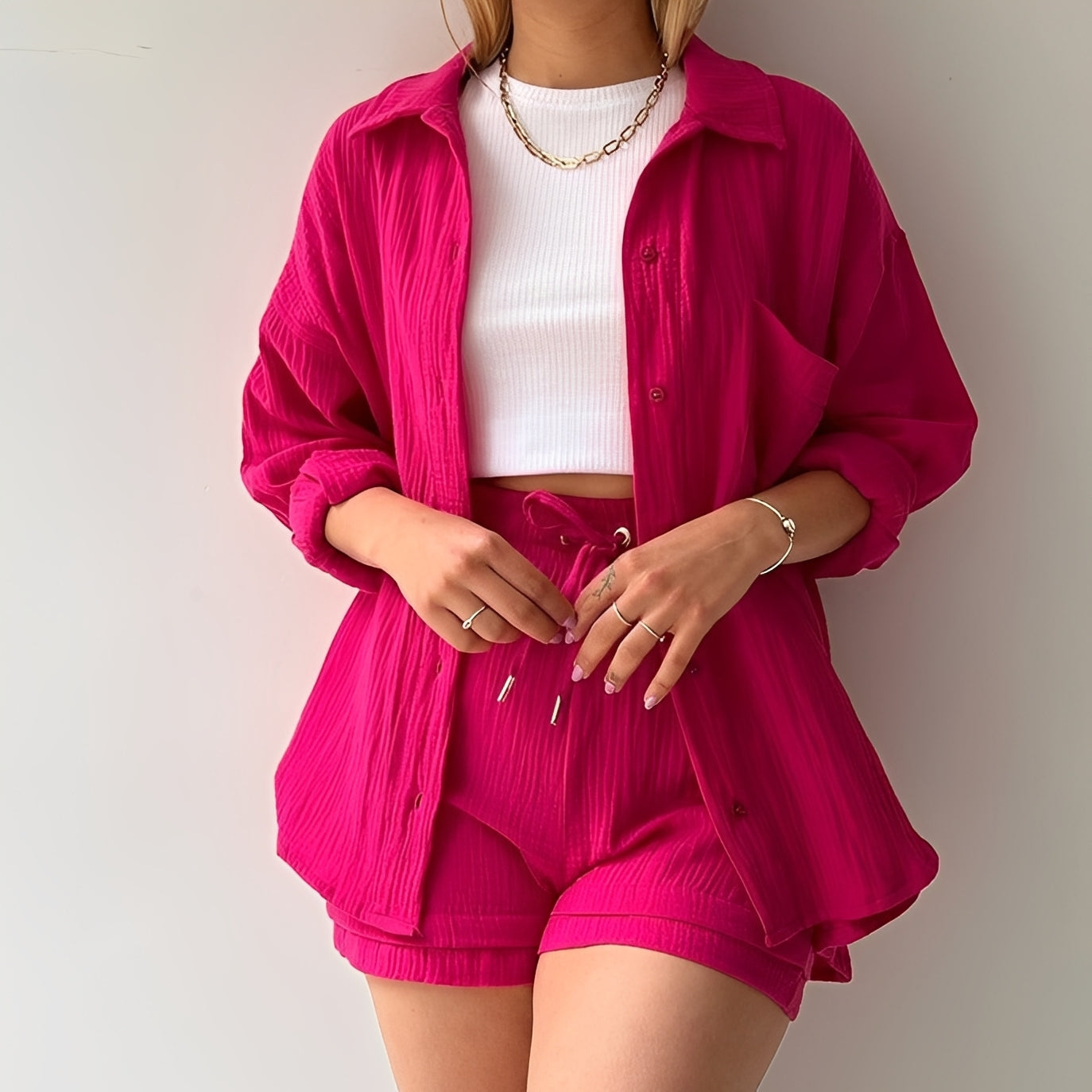Julia - Women's casual set featuring a lapel collar and high waist