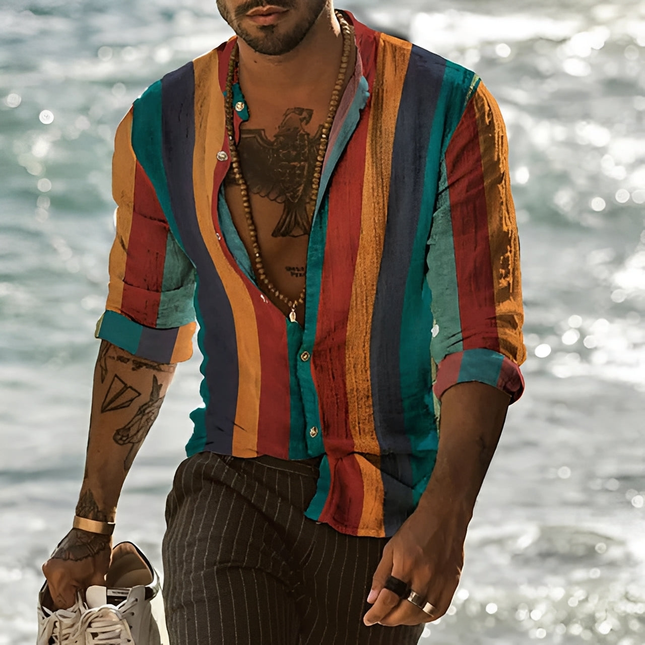 Reuben - Men's stylish long-sleeve striped shirt