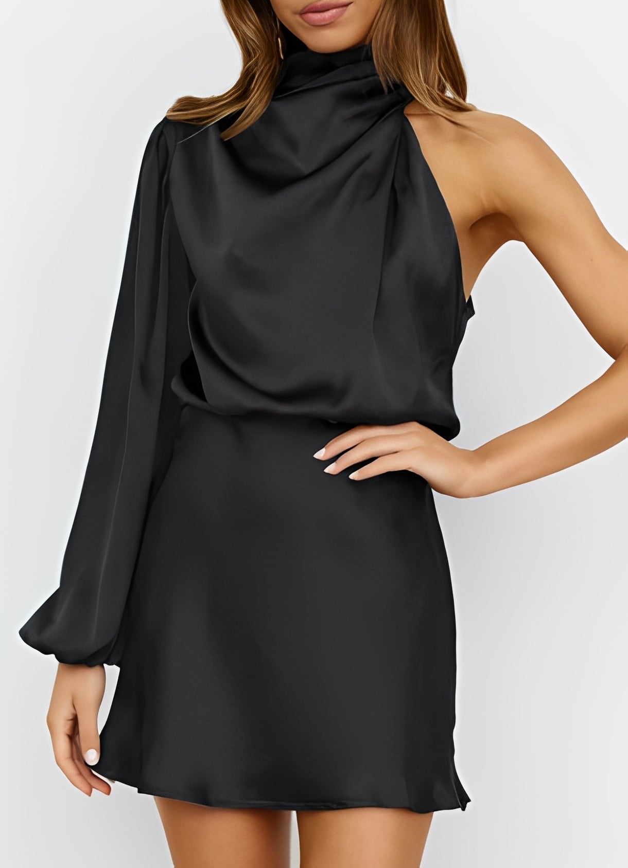 Sammy - Stylish Long-sleeve One-Shoulder Dress