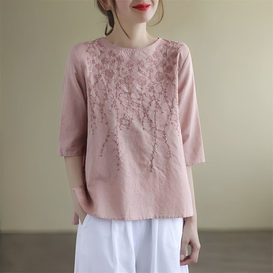 Amelia - Chic embroidered blouses with half sleeves for women