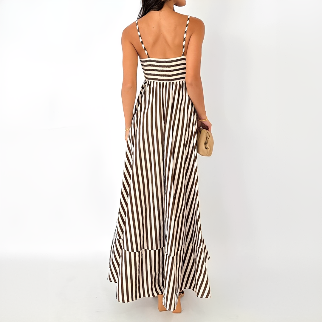 Lerra - Long Pleated Dress with Stripes
