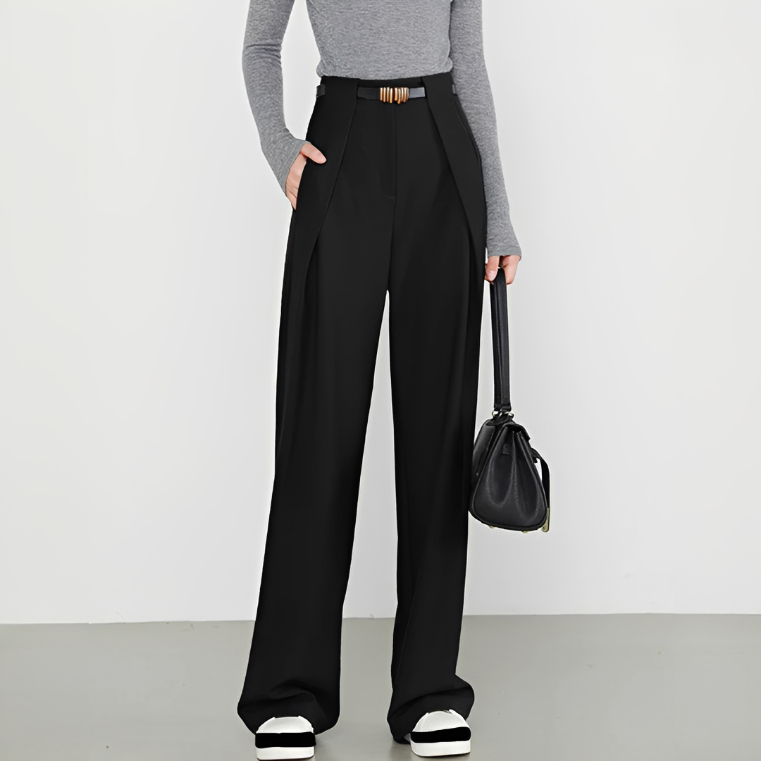 Hasmin - Plain pockets straight pants
