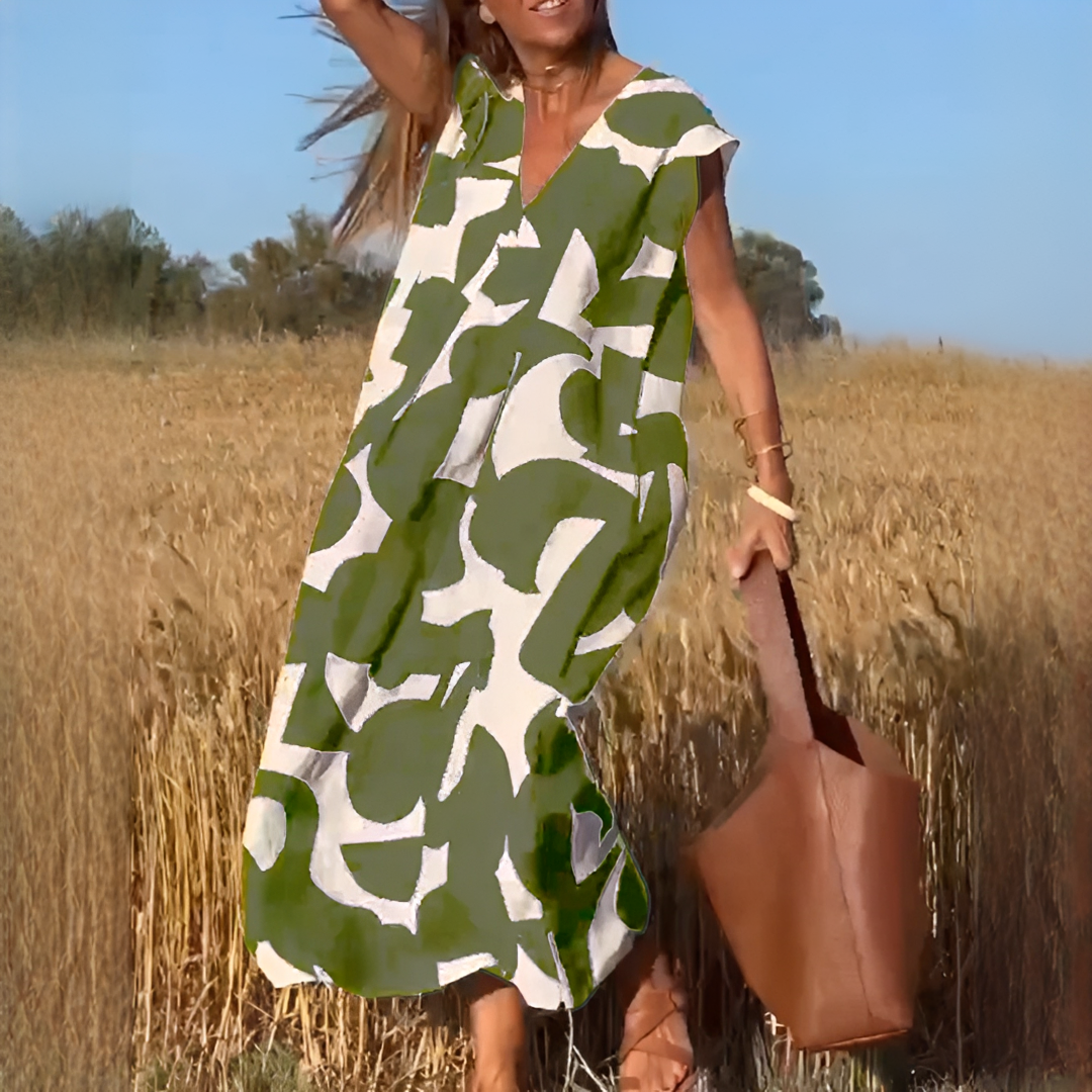 Vicky - Fashionable V-neck Relaxed Fit Dress