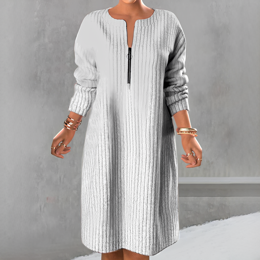 Marion - Stylish Long Sleeve Zipper Dress