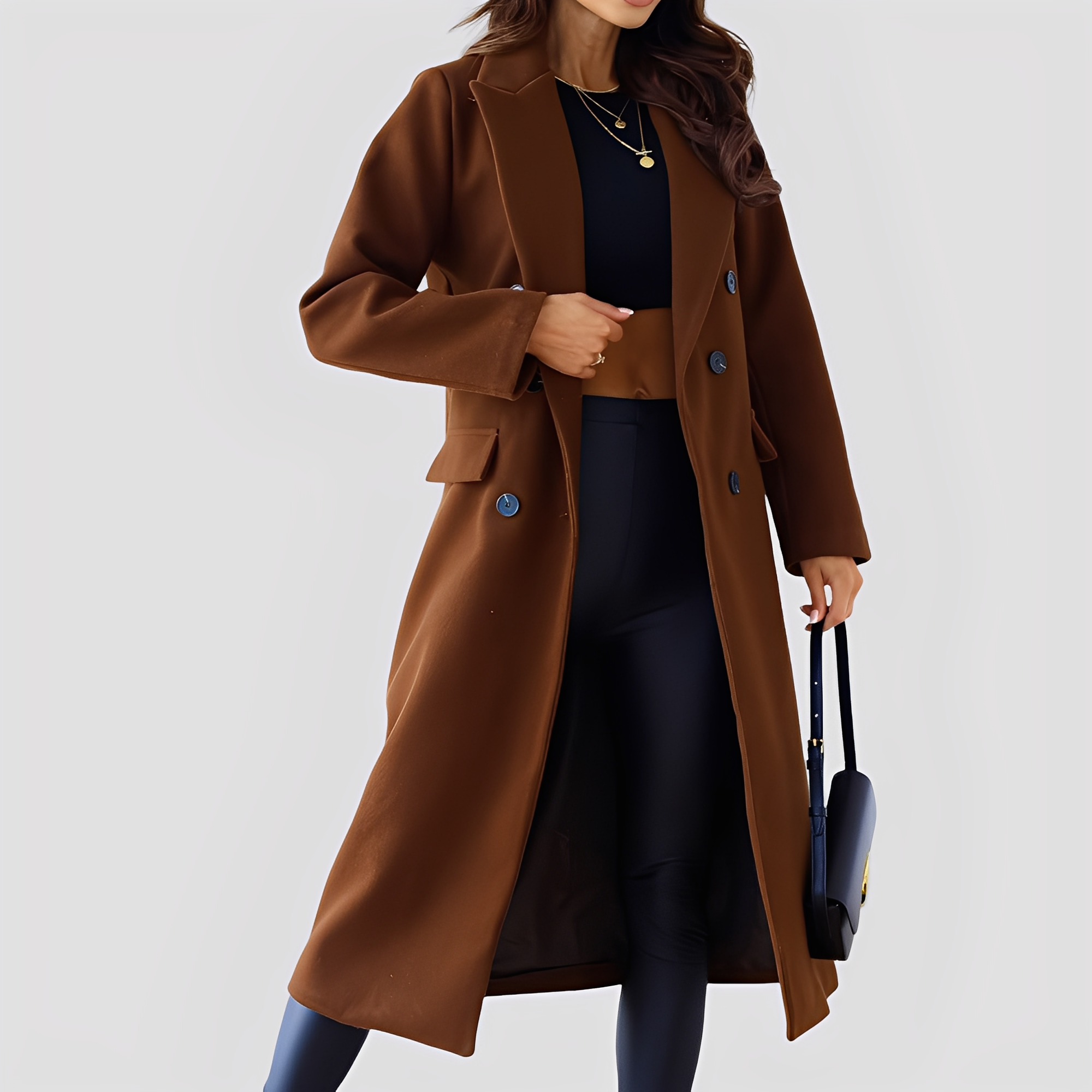 Jasmin - Elegant long coat with double row for ladies
