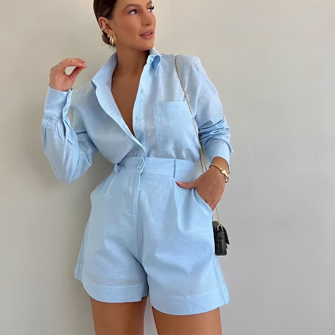 Yasin - Loose Shorts and Long Sleeve Top Set