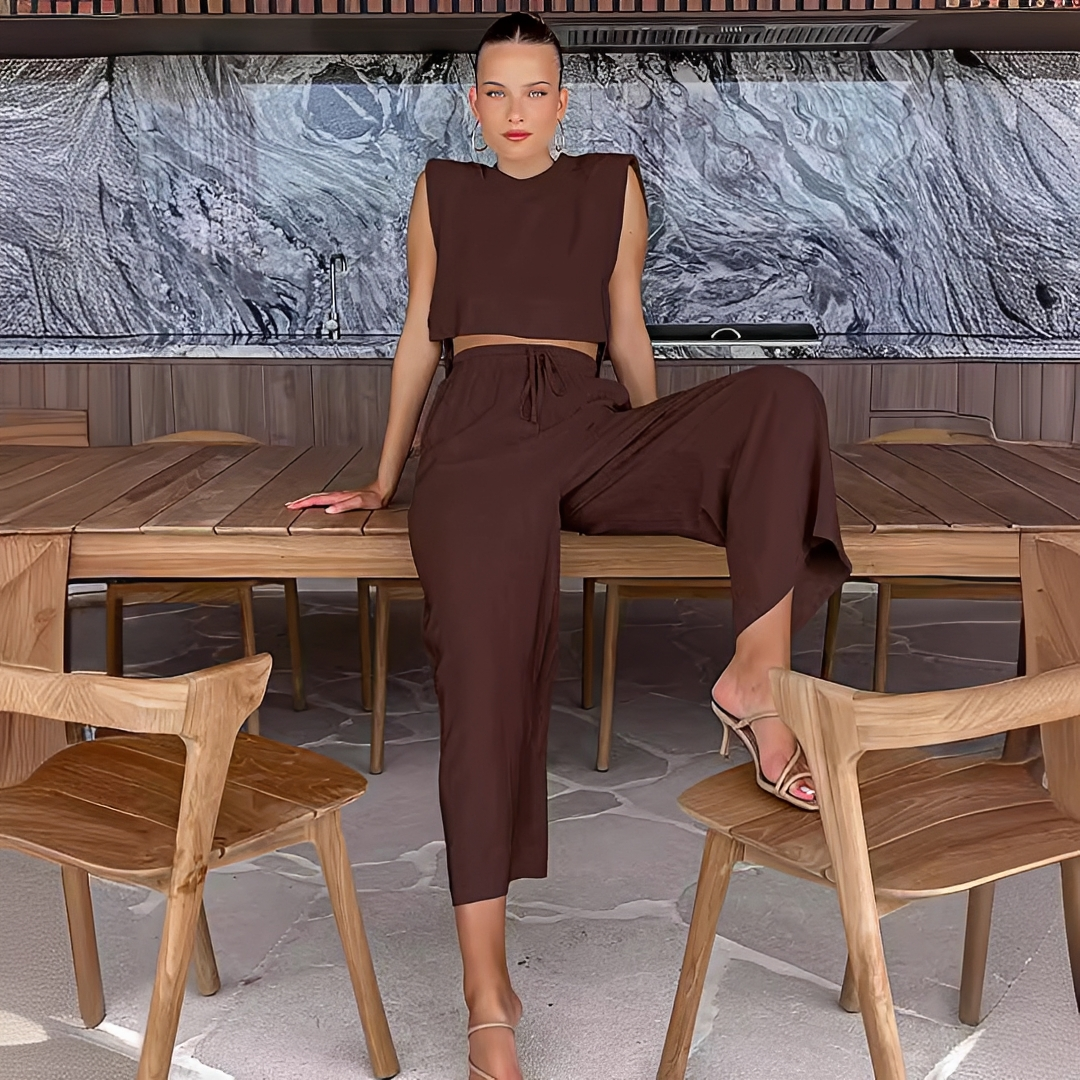 Meavel - Fashionable wide leg pants and top set