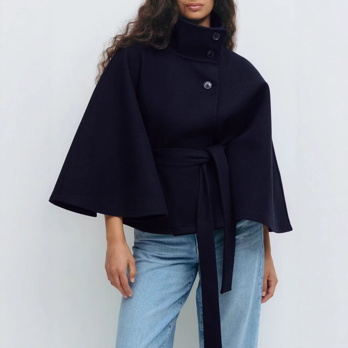 Loraine - Flowing and stitched jacket with belt for ladies
