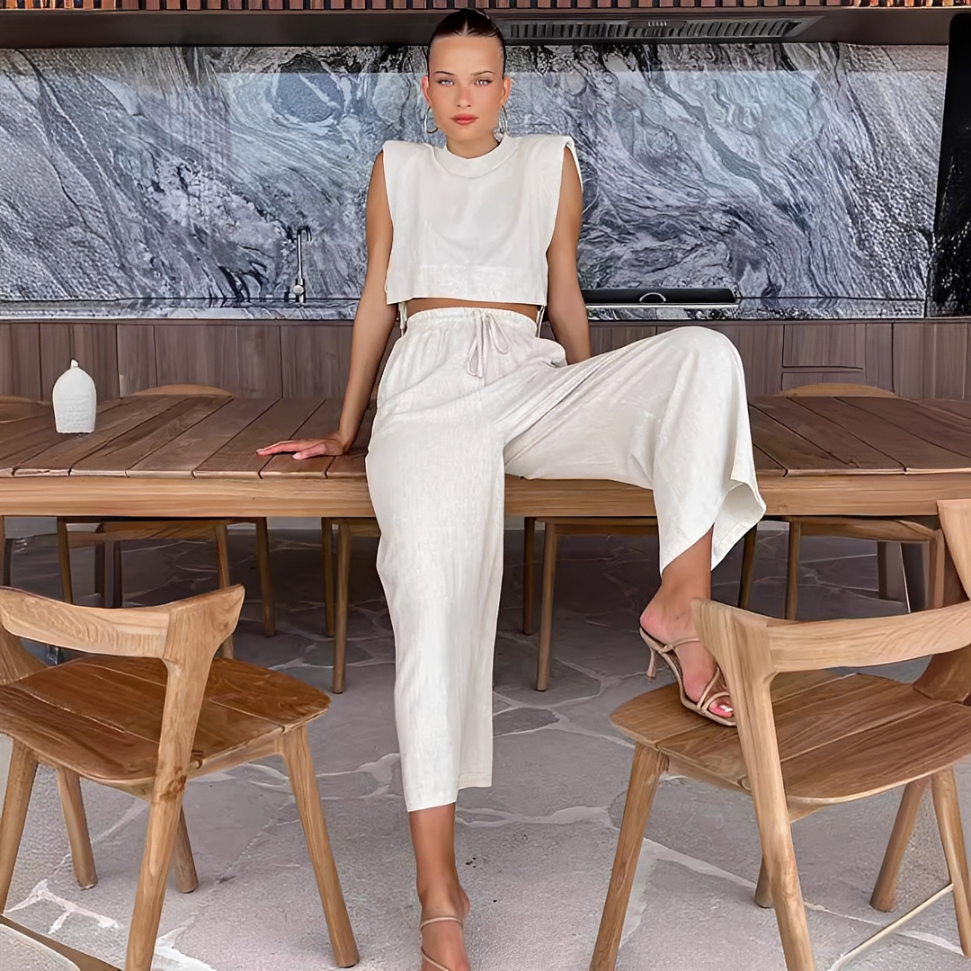 Meavel - Fashionable wide leg pants and top set