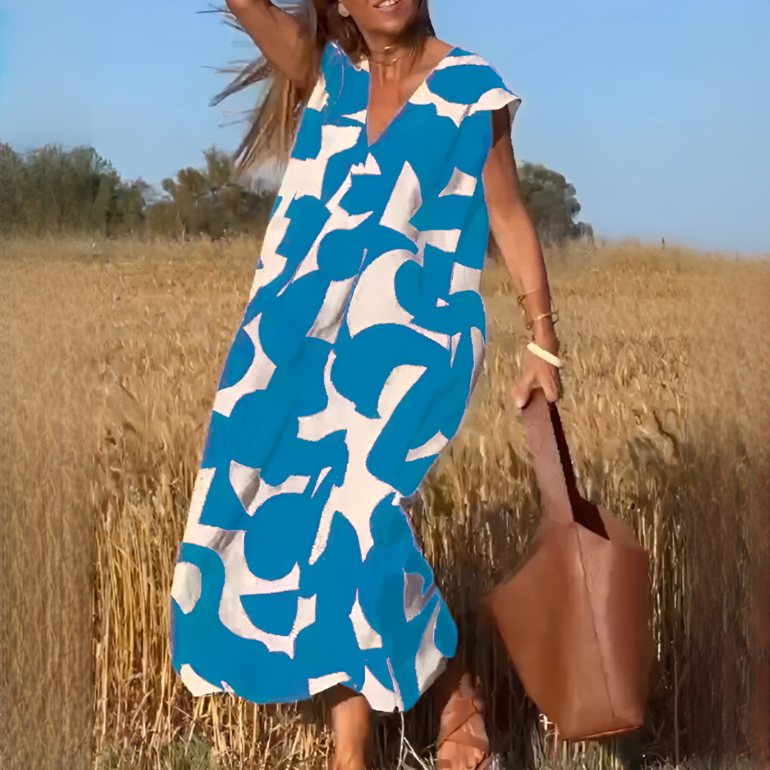 Vicky - Fashionable V-neck Relaxed Fit Dress