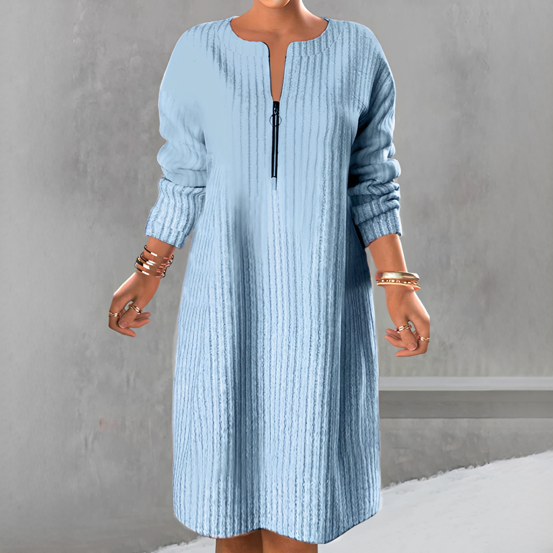 Marion - Stylish Long Sleeve Zipper Dress