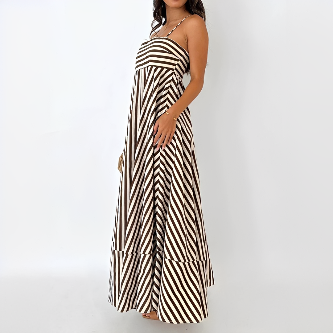 Lerra - Long Pleated Dress with Stripes