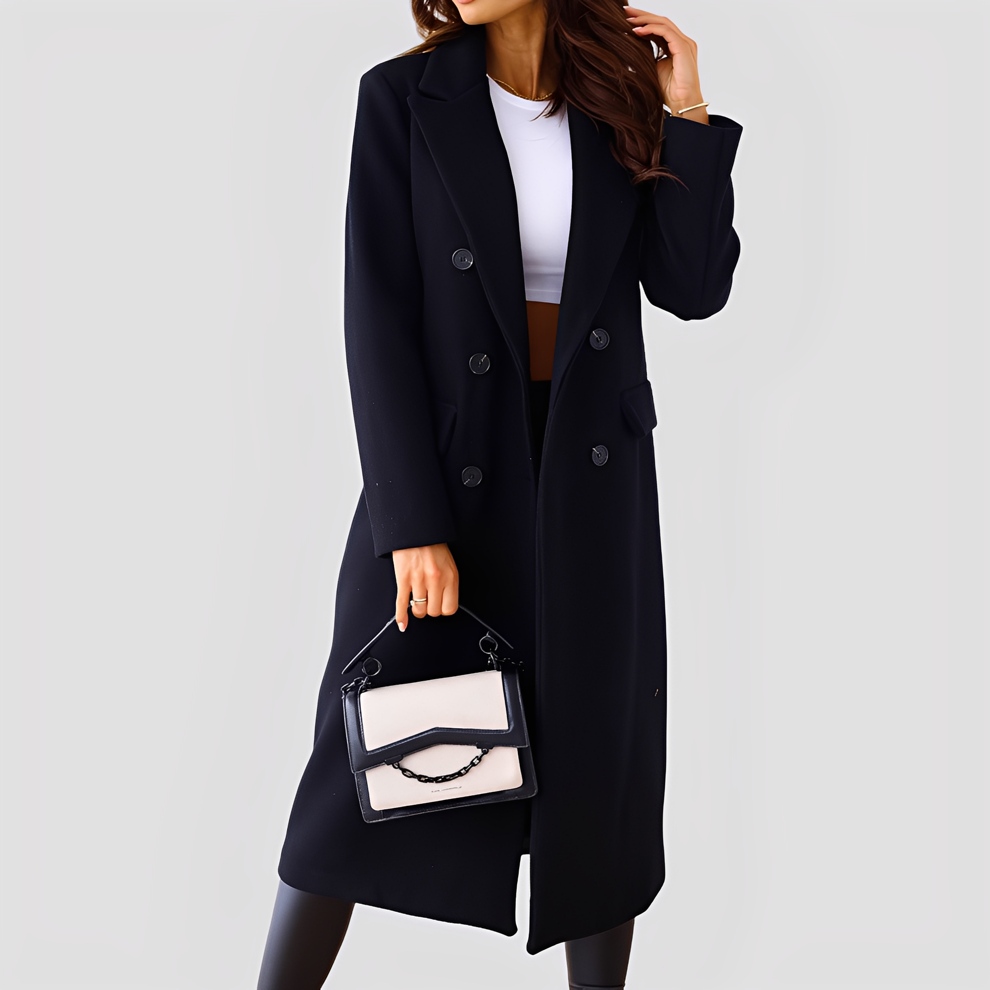 Jasmin - Elegant long coat with double row for ladies