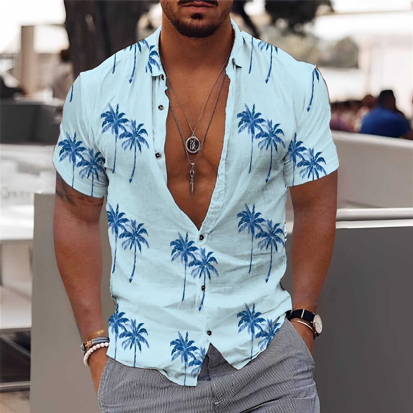 Hector - Men's Fashionable Palm Print Shirt