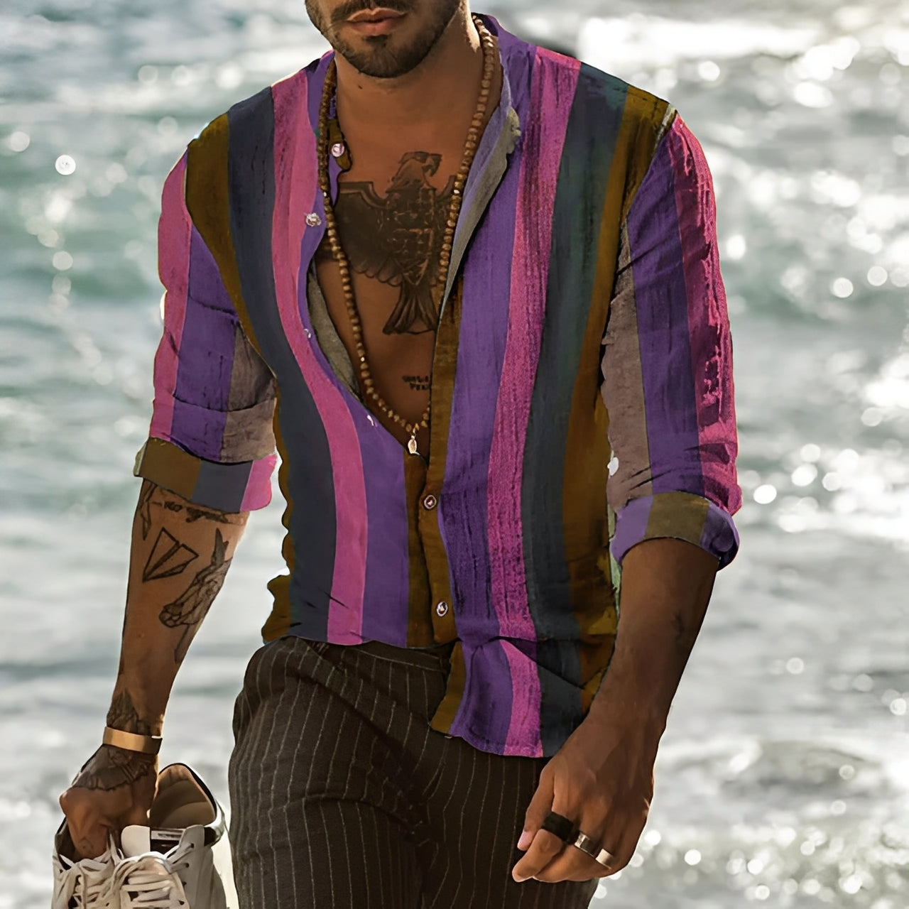 Reuben - Men's stylish long-sleeve striped shirt