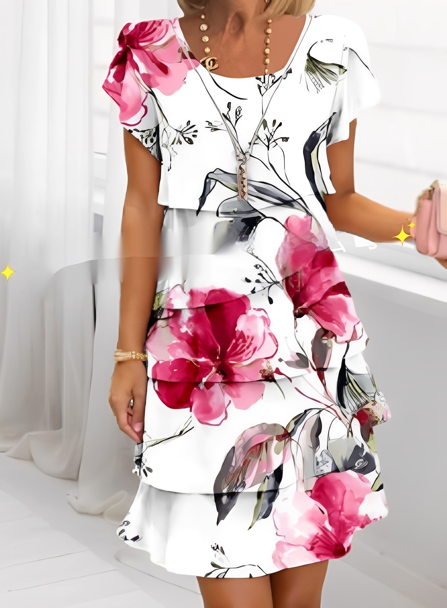 Caroline - Elegant Short Sleeve Ruffle Dress for Women