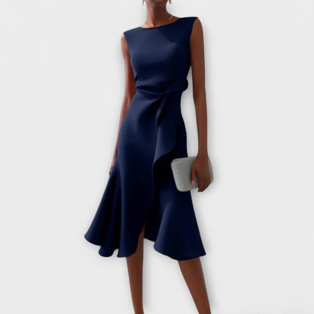 Sheila- Elegant Women's Midi Dress with Ruffle Details