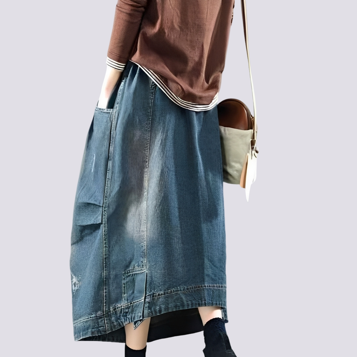 Fiona - Women's timeless patchwork denim skirt
