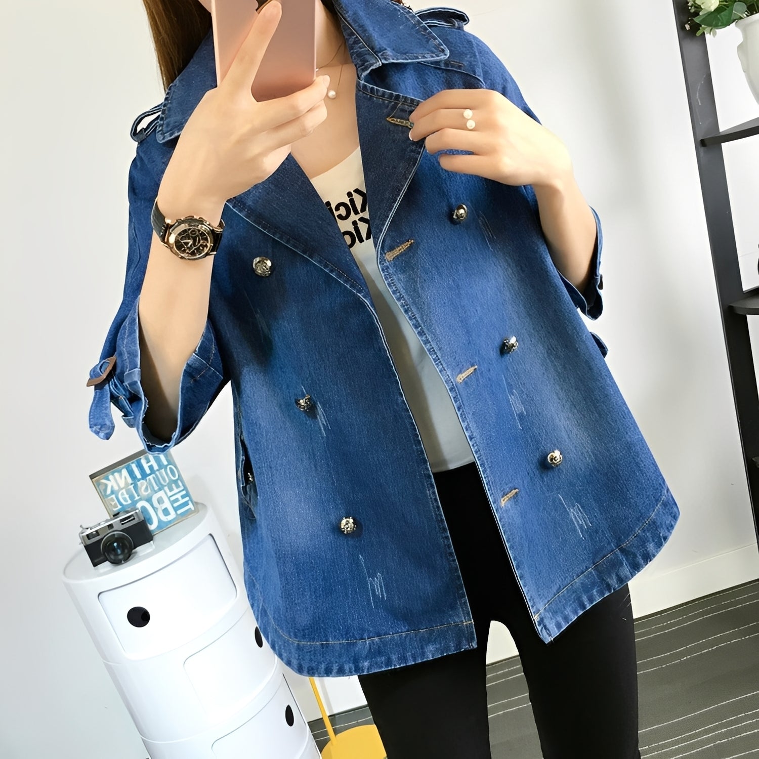 Faye - Trendy Cape Jacket in Denim