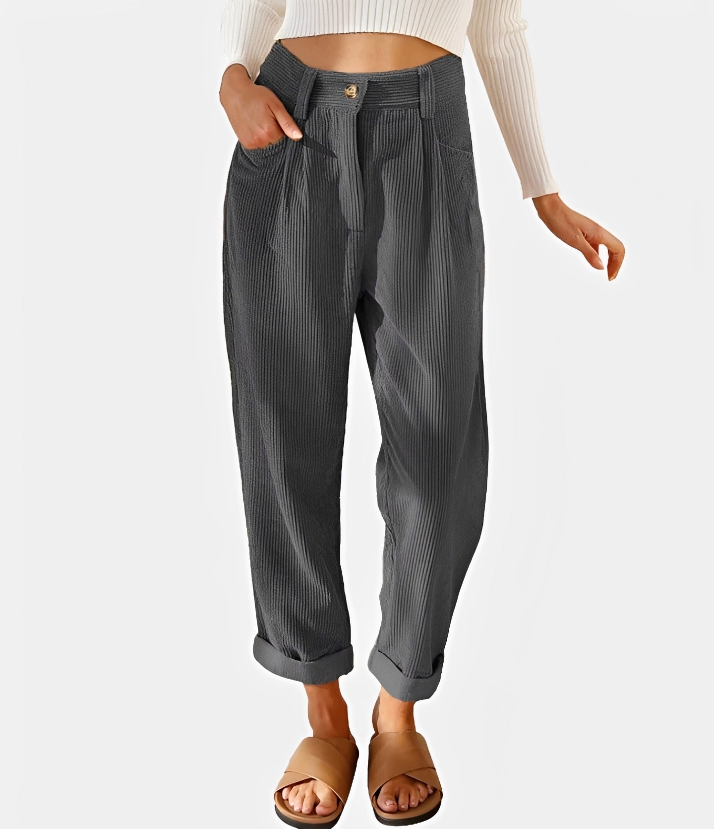 Liana - Casual High Waist Corduroy Pants