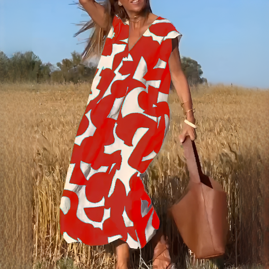 Vicky - Fashionable V-neck Relaxed Fit Dress