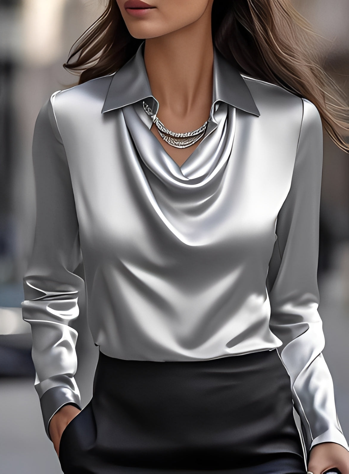 Terry - Elegant Long-Sleeved Blouse with Pleats