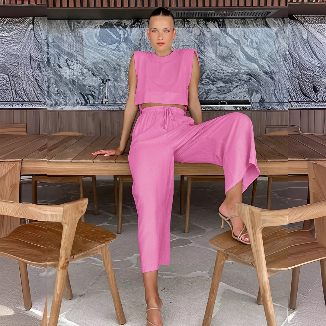 Meavel - Fashionable wide leg pants and top set