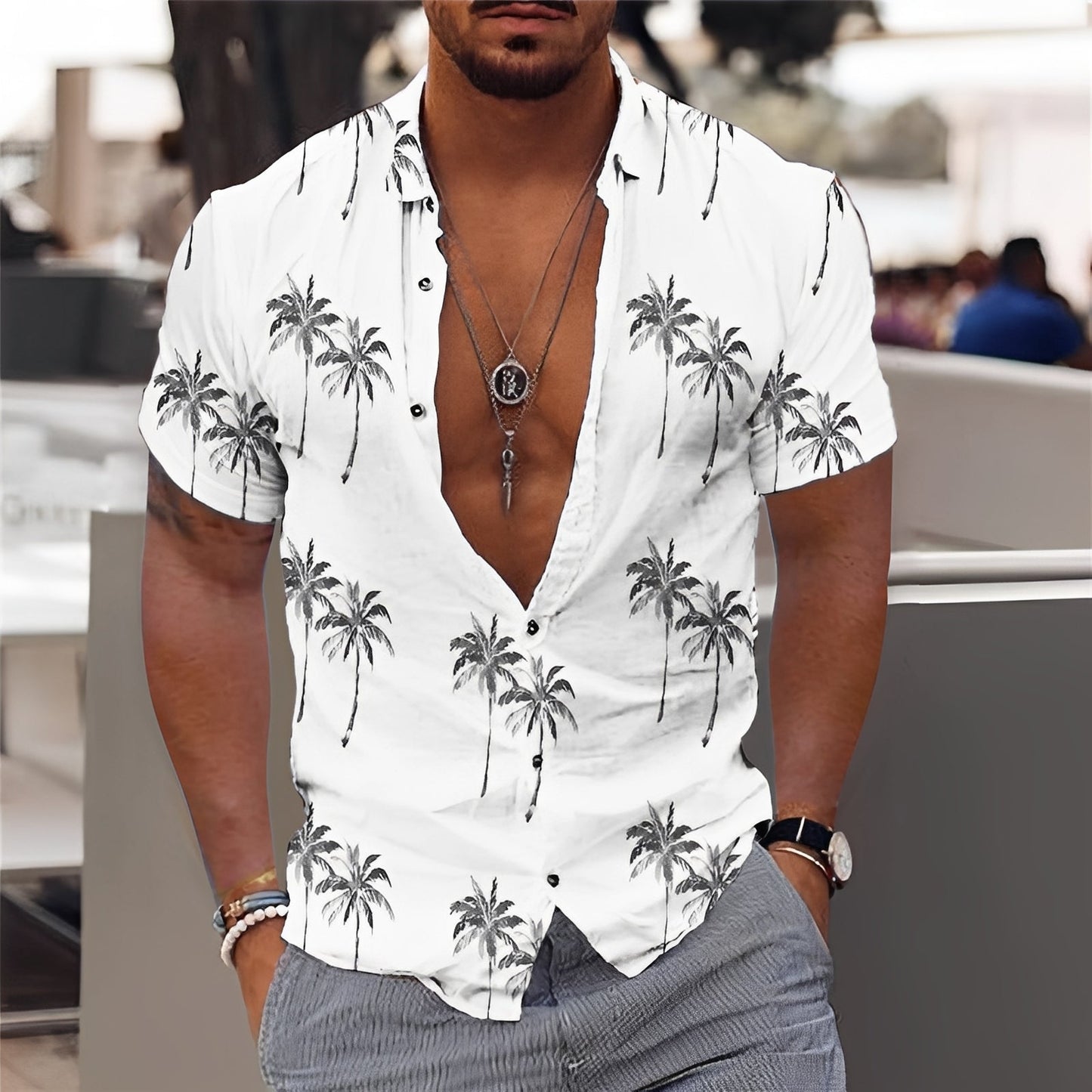 Hector - Men's Fashionable Palm Print Shirt
