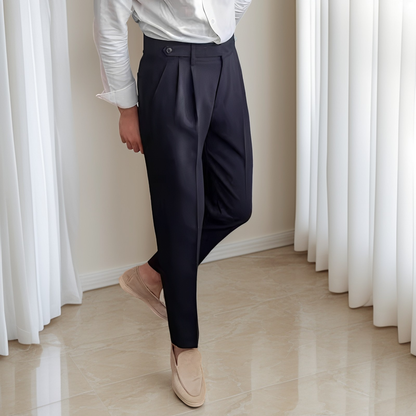 Kristian - Men's pleated trousers with a buckle for elegance